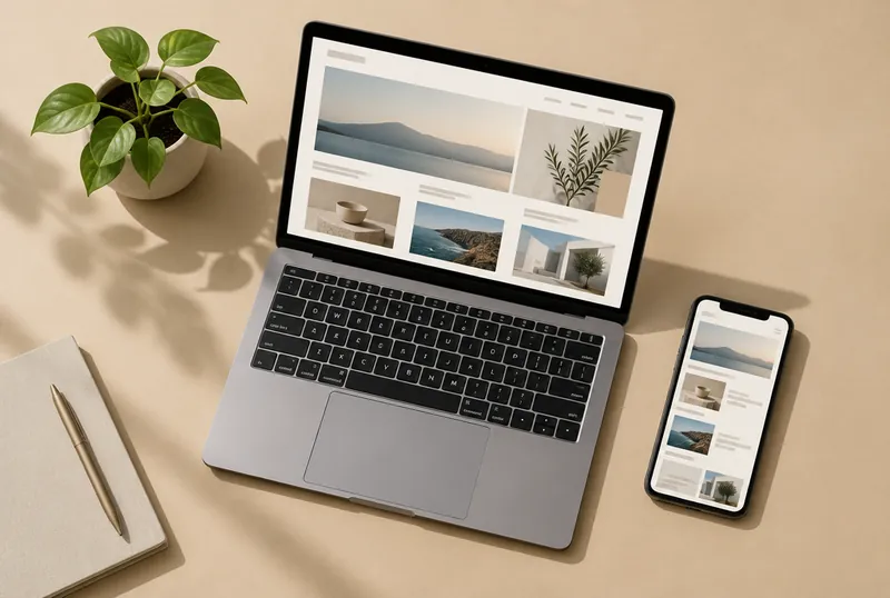Laptop and phone showing a website layout