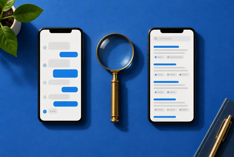 Two smartphones comparing a chat app and an AI search app