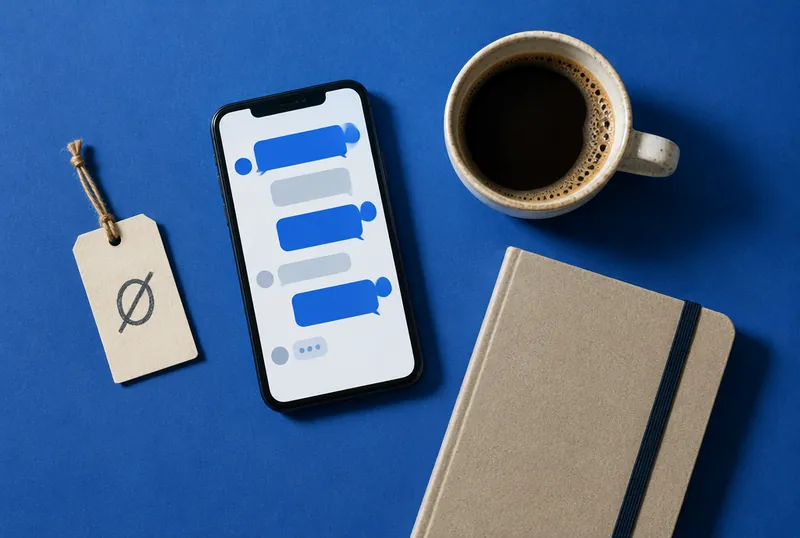 Smartphone with a chat app next to a notebook and coffee