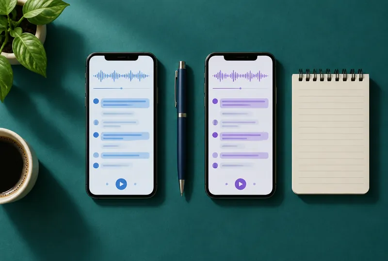 Two smartphones side by side showing transcript apps